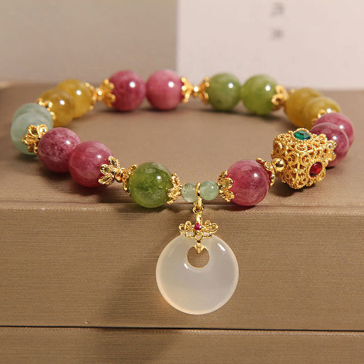 Bracelet de sagesse avec breloque en tourmaline colorée et Buddha Stones