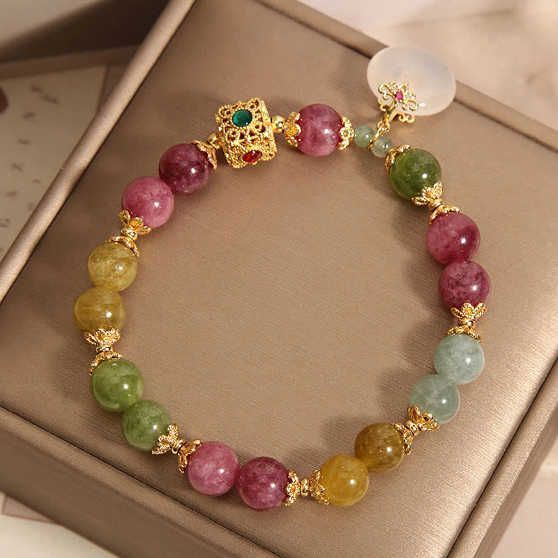 Bracelet de sagesse avec breloque en tourmaline colorée et Buddha Stones