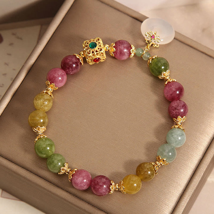 Bracelet de sagesse avec breloque en tourmaline colorée et Buddha Stones