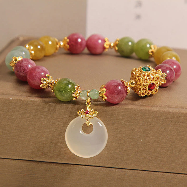 Bracelet de sagesse avec breloque en tourmaline colorée et Buddha Stones