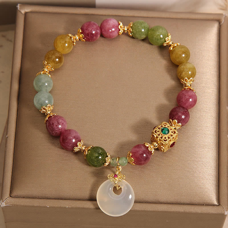 Bracelet de sagesse avec breloque en tourmaline colorée et Buddha Stones