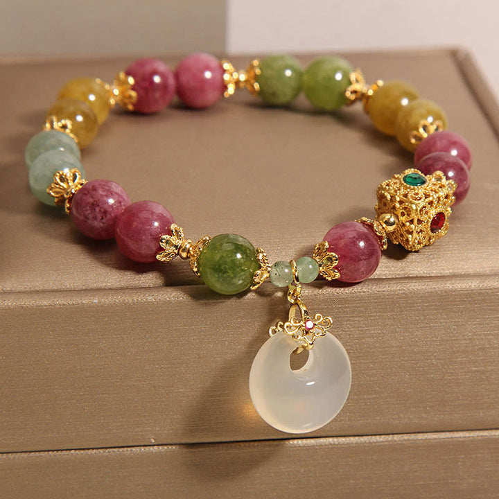 Bracelet de sagesse avec breloque en tourmaline colorée et Buddha Stones