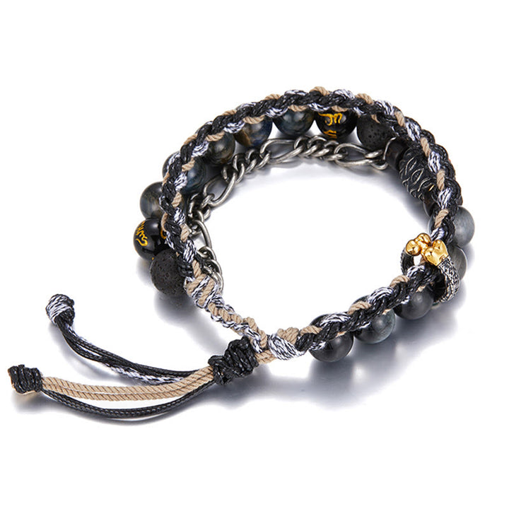 Bracelet de guérison fait main en argent sterling 925 avec Buddha Stones de lave et œil d'aigle