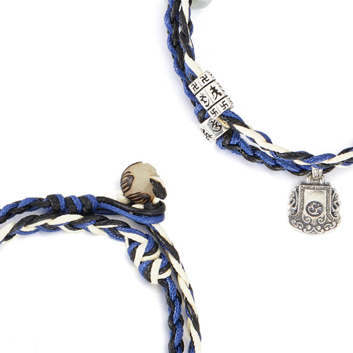 Bracelet de protection fait main en argent sterling 925 Buddha Stones Om Mani Padme Hum Swastika