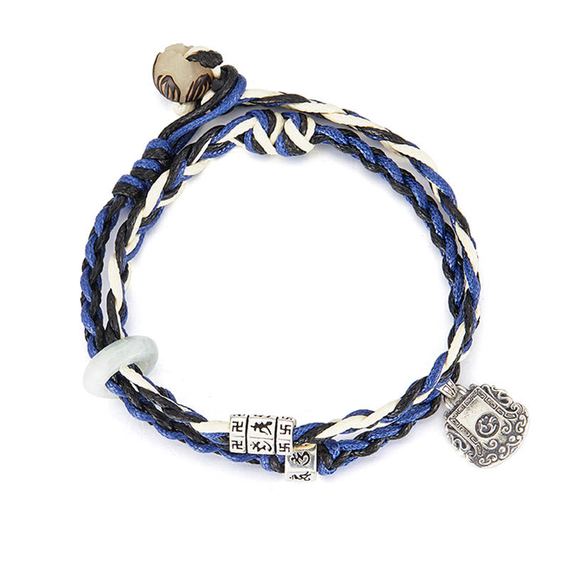 Bracelet de protection fait main en argent sterling 925 Buddha Stones Om Mani Padme Hum Swastika