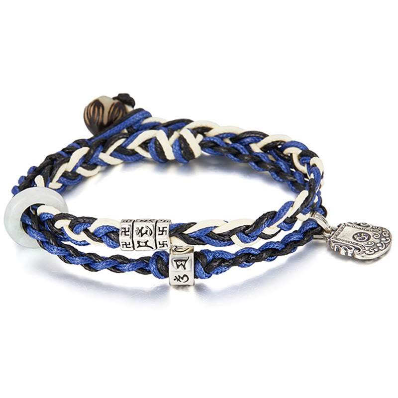 Bracelet de protection fait main en argent sterling 925 Buddha Stones Om Mani Padme Hum Swastika