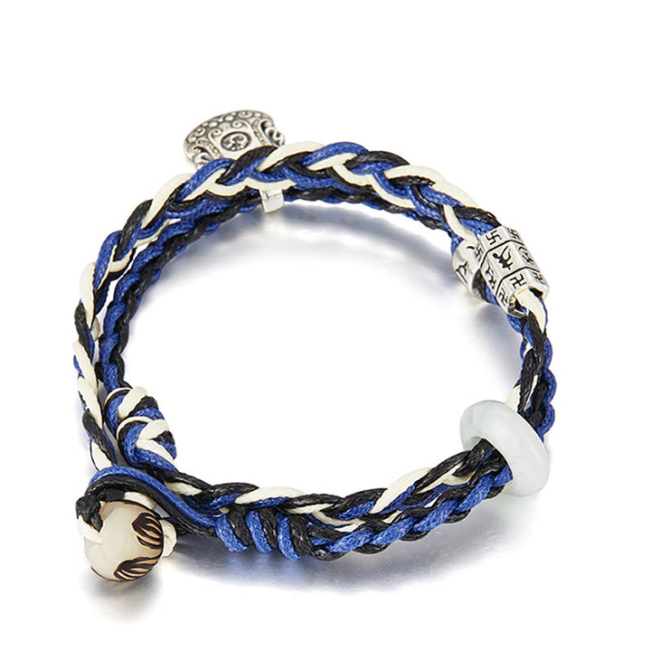 Bracelet de protection fait main en argent sterling 925 Buddha Stones Om Mani Padme Hum Swastika
