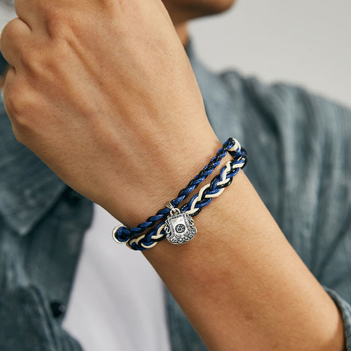 Bracelet de protection fait main en argent sterling 925 Buddha Stones Om Mani Padme Hum Swastika