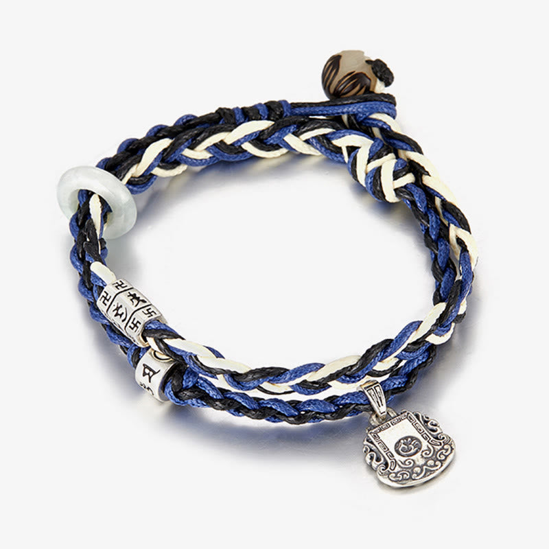 Bracelet de protection fait main en argent sterling 925 Buddha Stones Om Mani Padme Hum Swastika