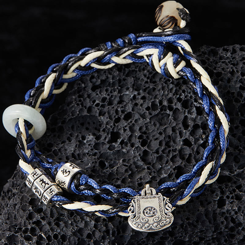 Bracelet de protection fait main en argent sterling 925 Buddha Stones Om Mani Padme Hum Swastika