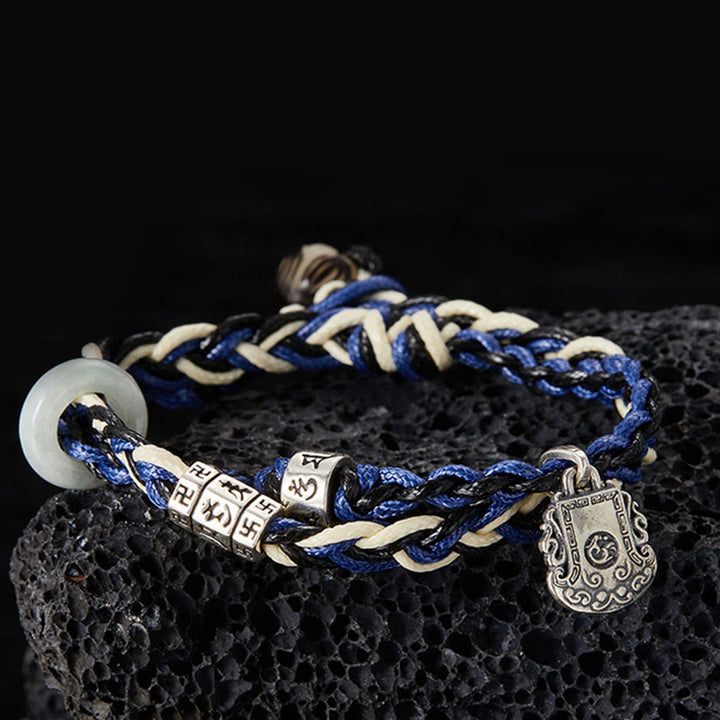 Bracelet de protection fait main en argent sterling 925 Buddha Stones Om Mani Padme Hum Swastika