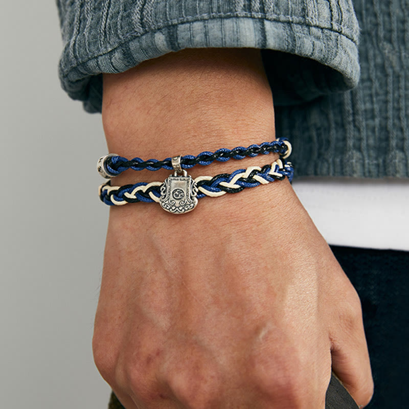 Bracelet de protection fait main en argent sterling 925 Buddha Stones Om Mani Padme Hum Swastika