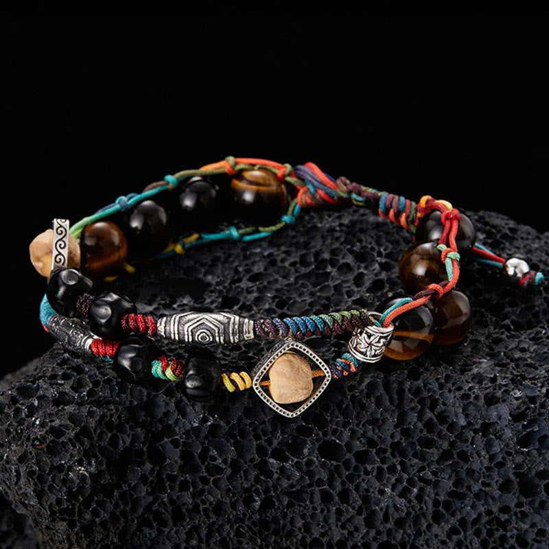 Bracelet courageux fait main en argent sterling 925 avec œil de tigre et graine de Bodhi de Buddha Stones - image 1
