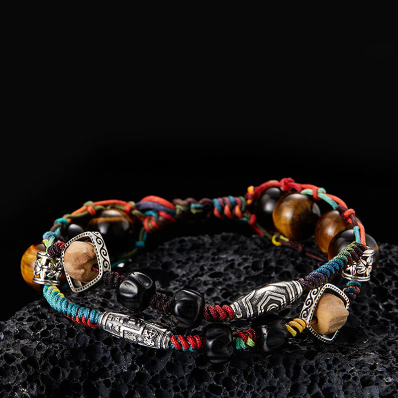 Bracelet courageux fait main en argent sterling 925 avec œil de tigre et graine de Bodhi de Buddha Stones - 19 cm, convient pour un tour de poignet de 17 cm. - image 0