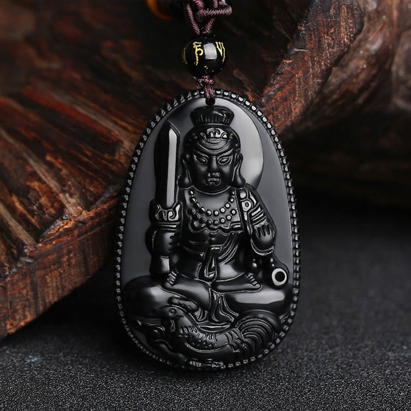 Collier pendentif de purification en obsidienne noire naturelle avec Buddha Stones et zodiaque chinois
