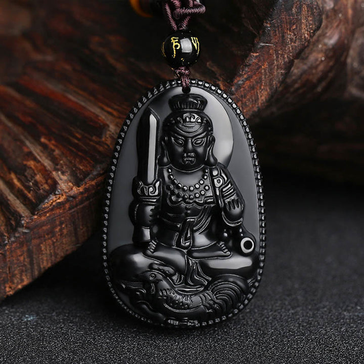 Collier pendentif de purification en obsidienne noire naturelle avec Buddha Stones et zodiaque chinois
