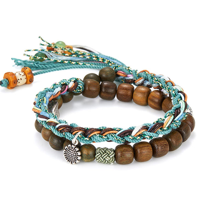 Bracelet positif fait main en argent sterling 925 avec graines de Bodhi et bois de santal vert et Buddha Stones