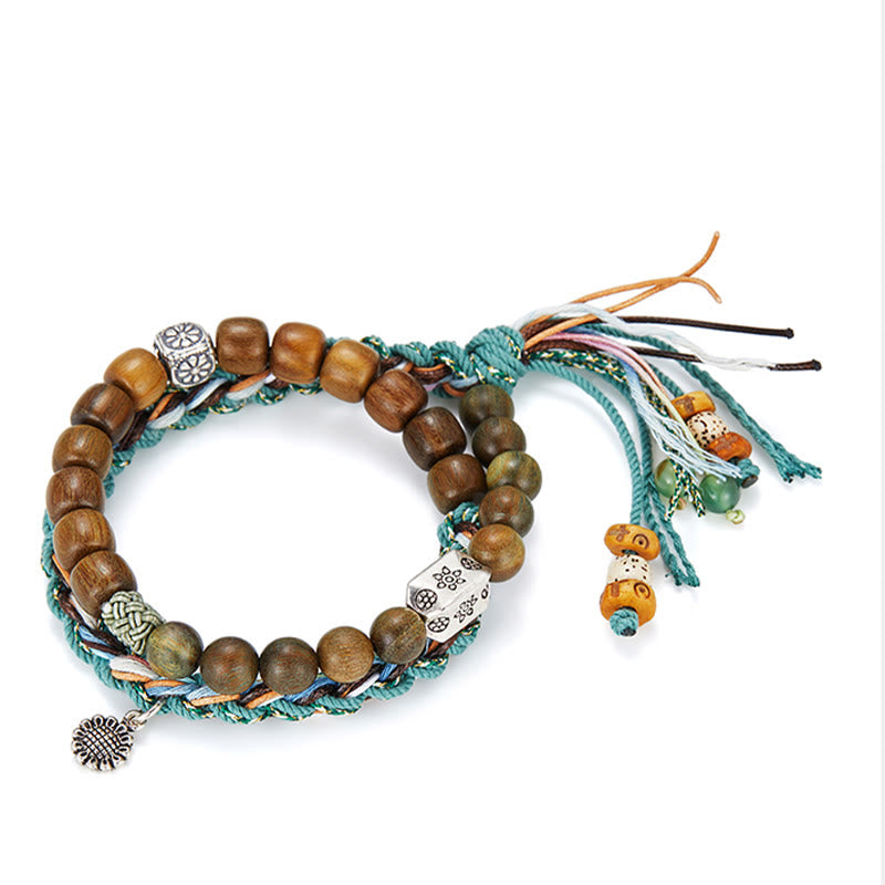Bracelet positif fait main en argent sterling 925 avec graines de Bodhi et bois de santal vert et Buddha Stones