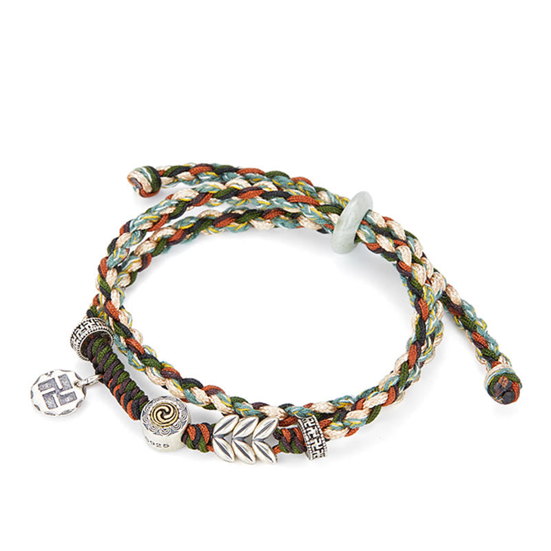 Bracelet porte-bonheur fait main en argent sterling 925 avec motif de blé Swastika et Buddha Stones