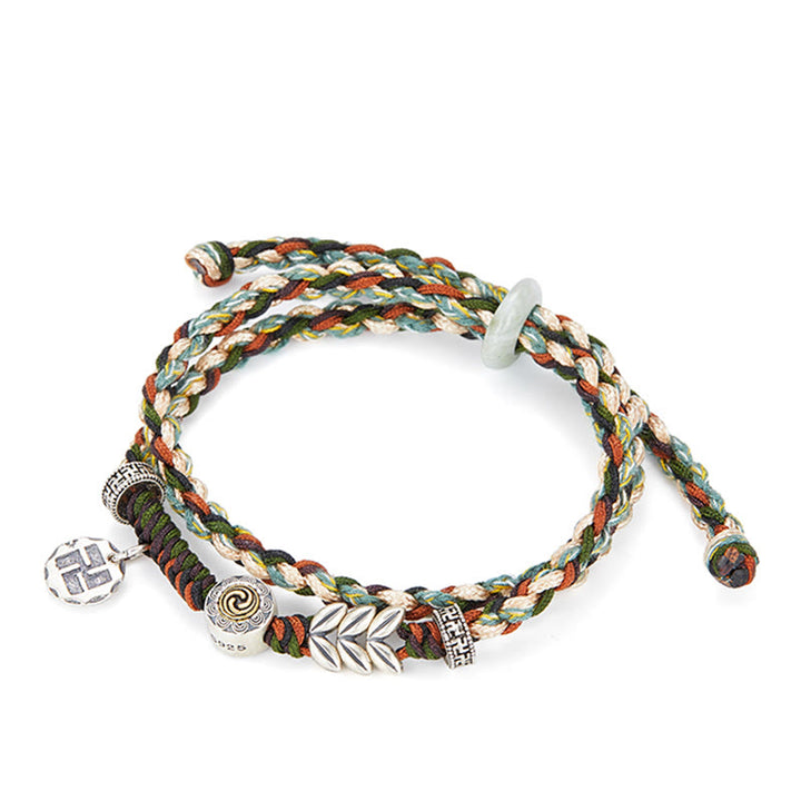 Bracelet porte-bonheur fait main en argent sterling 925 avec motif de blé Swastika et Buddha Stones