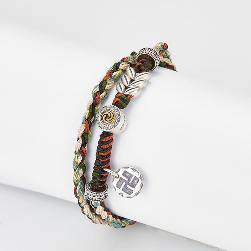 Bracelet porte-bonheur fait main en argent sterling 925 avec motif de blé Swastika et Buddha Stones