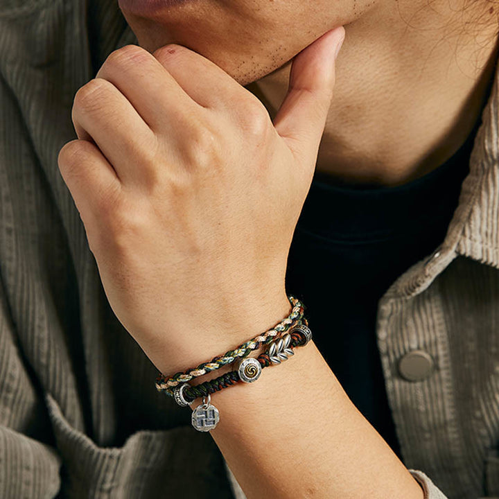Bracelet porte-bonheur fait main en argent sterling 925 avec motif de blé Swastika et Buddha Stones
