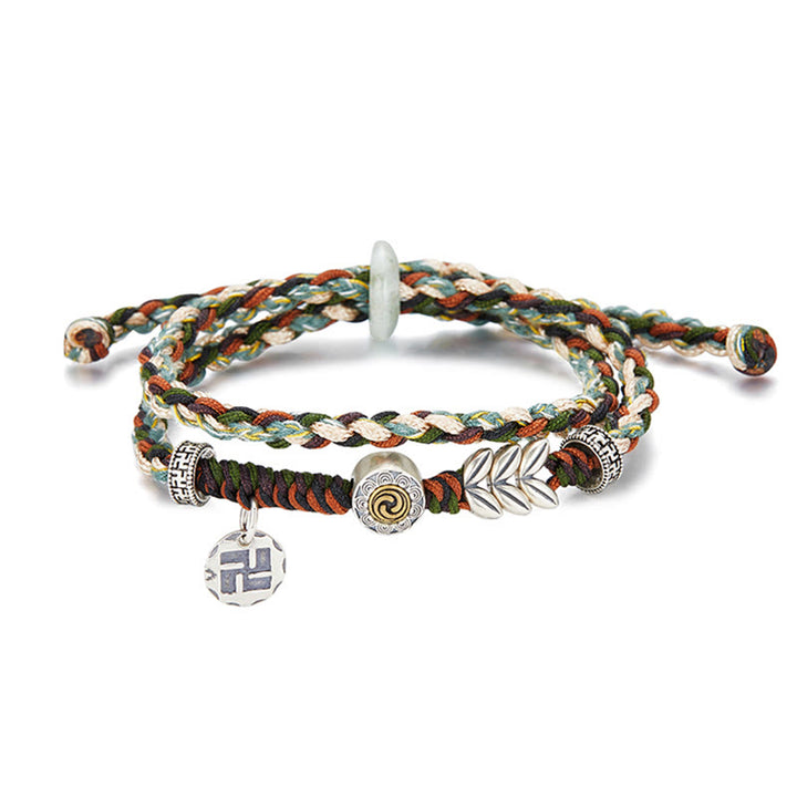 Bracelet porte-bonheur fait main en argent sterling 925 avec motif de blé Swastika et Buddha Stones