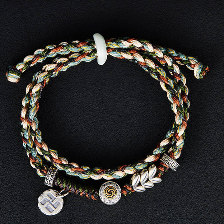 Bracelet porte-bonheur fait main en argent sterling 925 avec motif de blé Swastika et Buddha Stones
