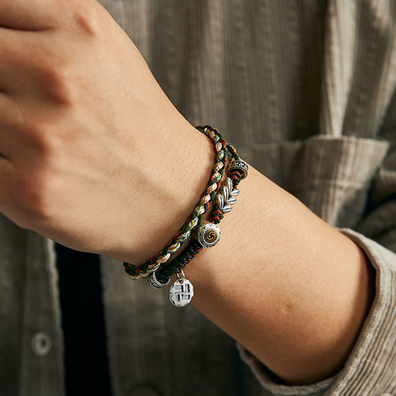 Bracelet porte-bonheur fait main en argent sterling 925 avec motif de blé Swastika et Buddha Stones