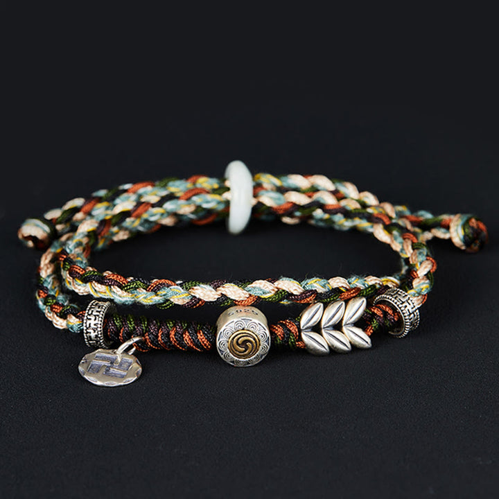 Bracelet porte-bonheur fait main en argent sterling 925 avec motif de blé Swastika et Buddha Stones
