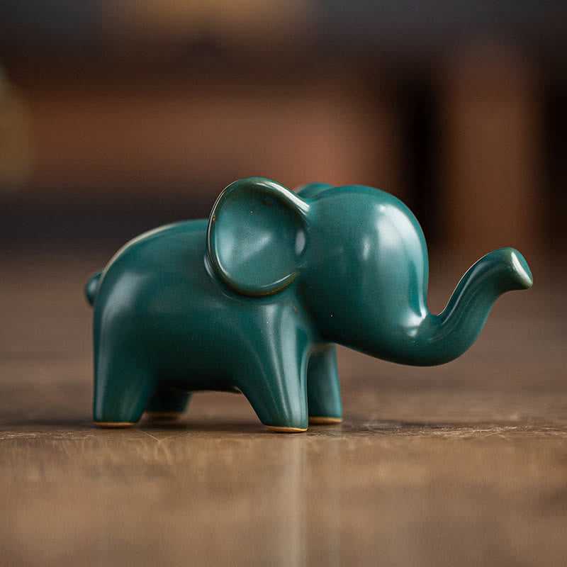 Buddha Stones Petit Éléphant En Céramique Maison Thé Animal Figurine Décoration De Bureau - Éléphant vert 10,4 x 4,4 x 5,4 cm - image 15