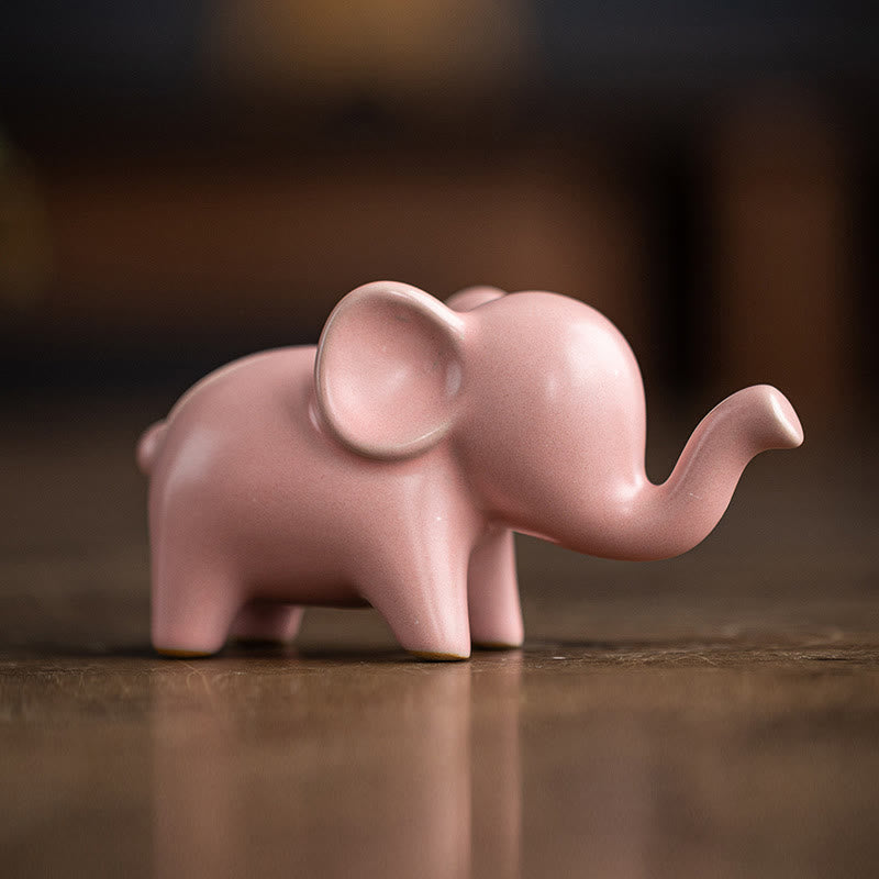 Buddha Stones Petit Éléphant En Céramique Maison Thé Animal Figurine Décoration De Bureau - Éléphant rose 10,4 x 4,4 x 5,4 cm - image 19