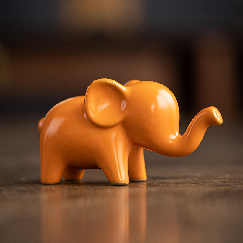Buddha Stones Petit Éléphant En Céramique Maison Thé Animal Figurine Décoration De Bureau - Éléphant orange 10,4 x 4,4 x 5,4 cm - image 18