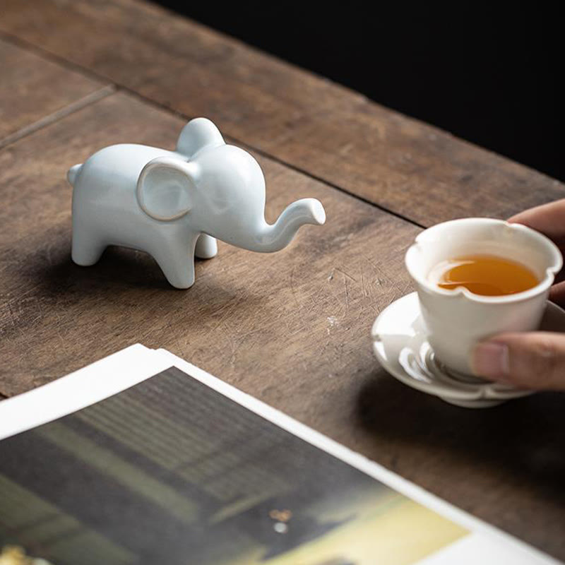 Buddha Stones Petit Éléphant En Céramique Maison Thé Animal Figurine Décoration De Bureau