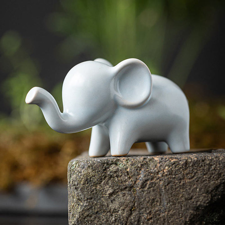 Buddha Stones Petit Éléphant En Céramique Maison Thé Animal Figurine Décoration De Bureau - Éléphant blanc 10,4 x 4,4 x 5,4 cm - image 0