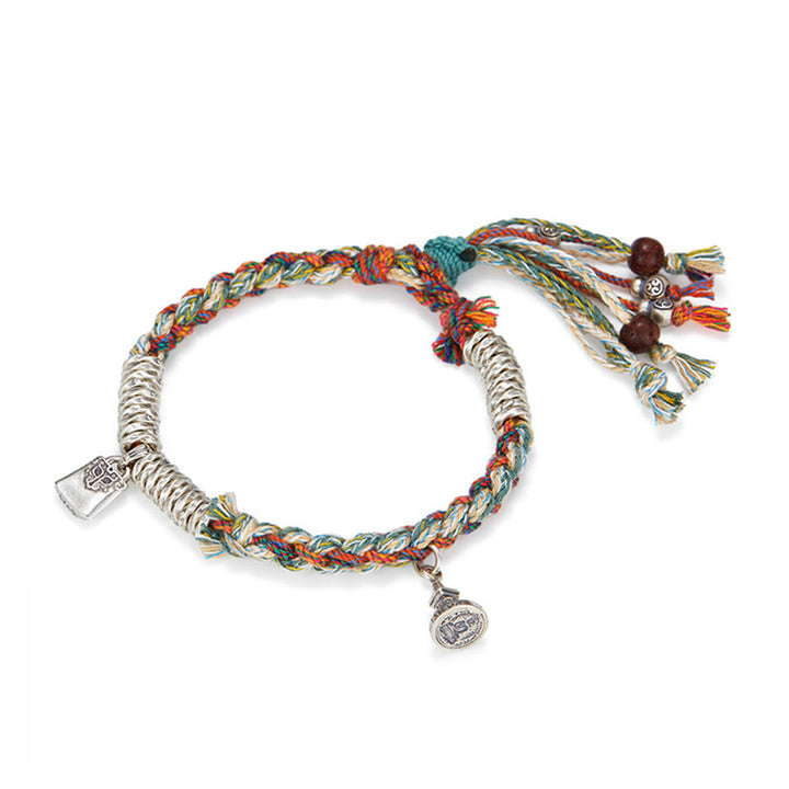 Bracelet de protection à plusieurs brins en argent sterling 925 fait main avec Buddha Stones