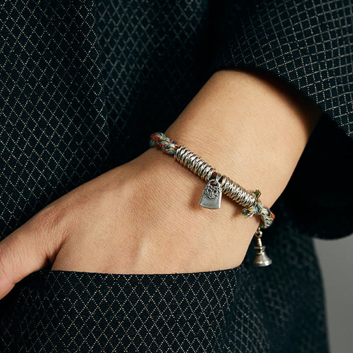 Bracelet de protection à plusieurs brins en argent sterling 925 fait main avec Buddha Stones