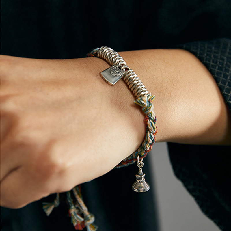 Bracelet de protection à plusieurs brins en argent sterling 925 fait main avec Buddha Stones