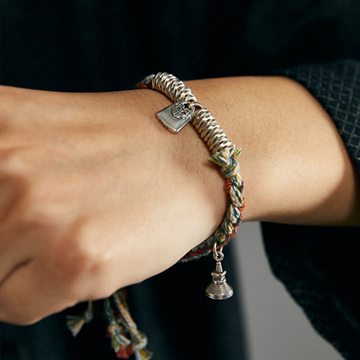 Bracelet de protection à plusieurs brins en argent sterling 925 fait main avec Buddha Stones