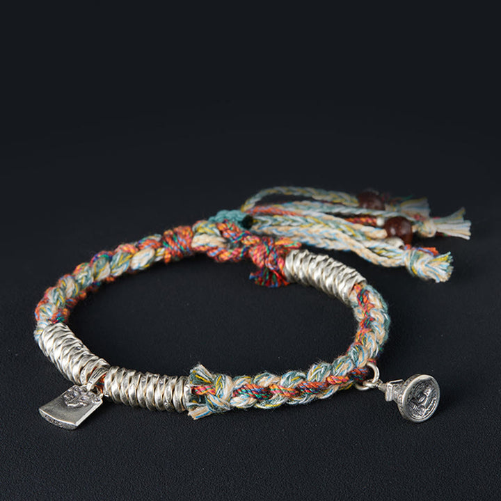 Bracelet de protection à plusieurs brins en argent sterling 925 fait main avec Buddha Stones
