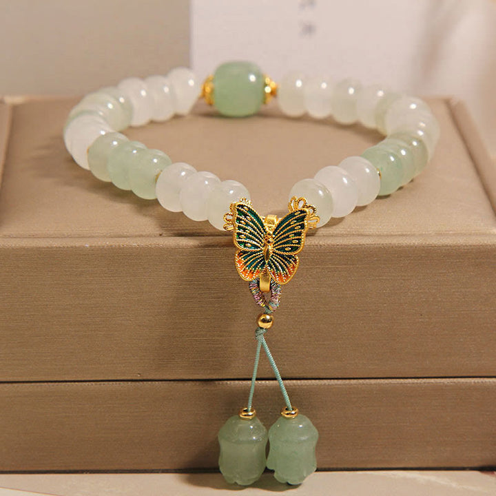 Bracelet de prospérité papillon en perles de boulier en jade Tianshan naturel avec Buddha Stones