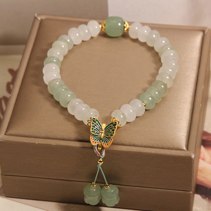 Bracelet de prospérité papillon en perles de boulier en jade Tianshan naturel avec Buddha Stones