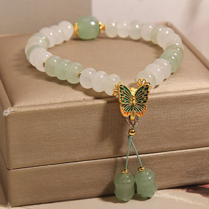 Bracelet de prospérité papillon en perles de boulier en jade Tianshan naturel avec Buddha Stones