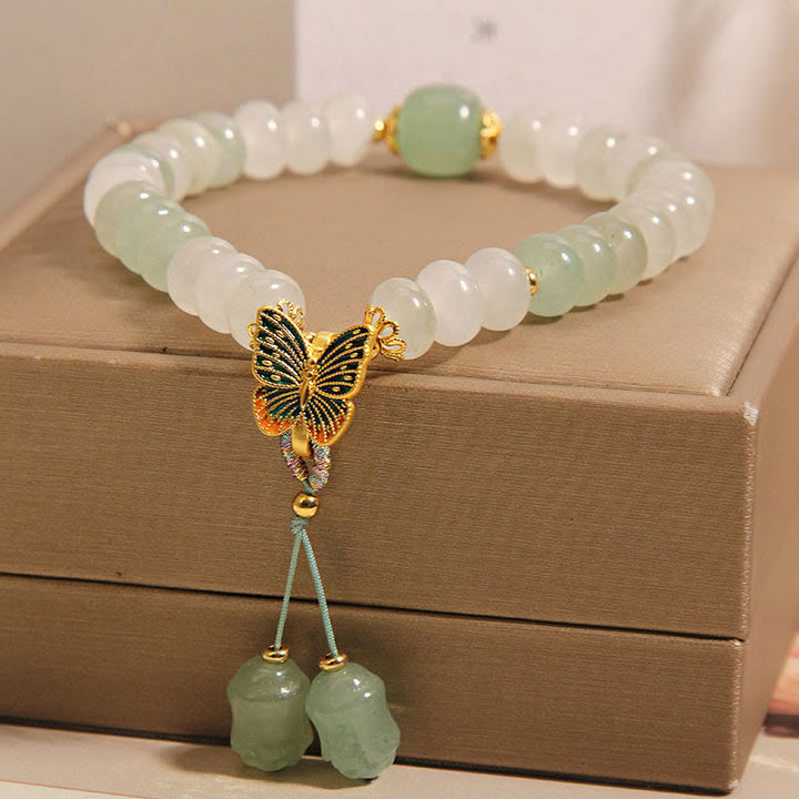 Bracelet de prospérité papillon en perles de boulier en jade Tianshan naturel avec Buddha Stones