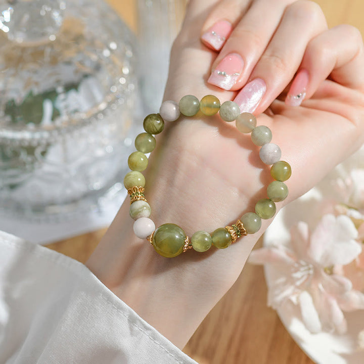 Bracelet d'abondance en jade vert raisin Buddha Stones