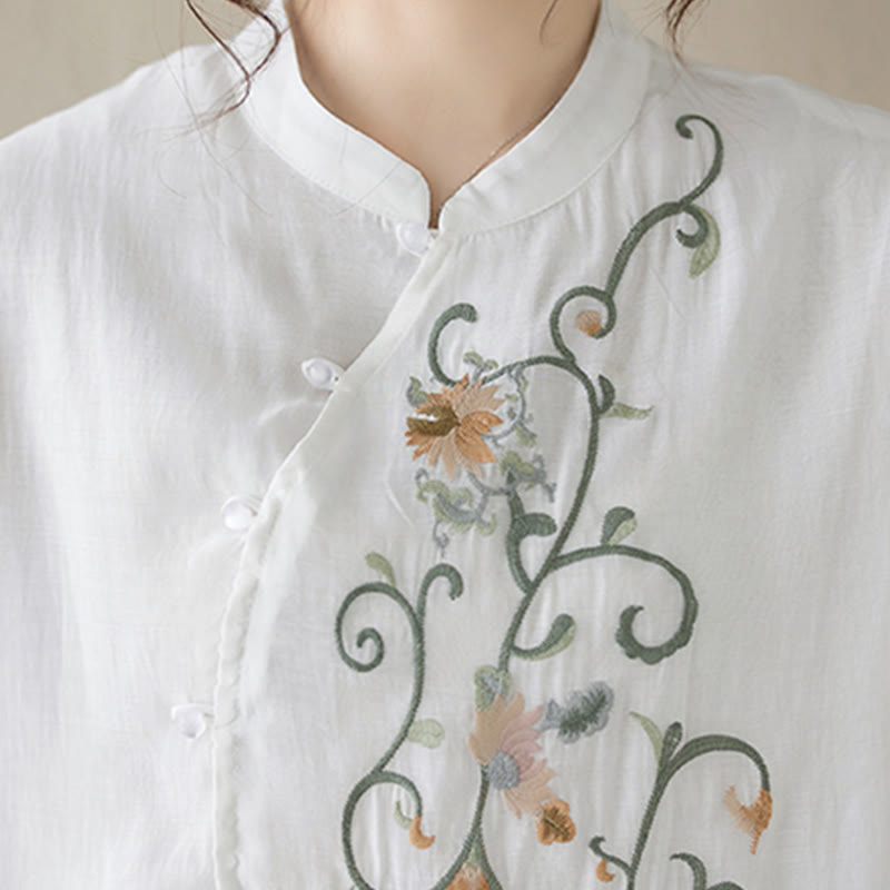 Ensemble 2 pièces t-shirt à manches courtes et pantalon à jambe large avec broderie de fleurs Buddha Stones - image 17