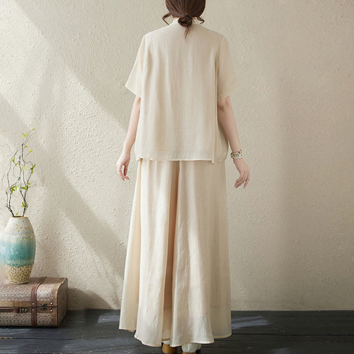 Ensemble 2 pièces t-shirt à manches courtes et pantalon à jambe large avec broderie de fleurs Buddha Stones - image 2