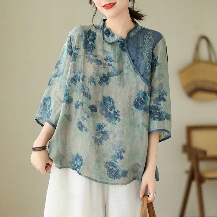T-shirt à manches trois-quarts Buddha Stones GRANDES TAILLES, motif fleur de jacaranda bleue - image 8