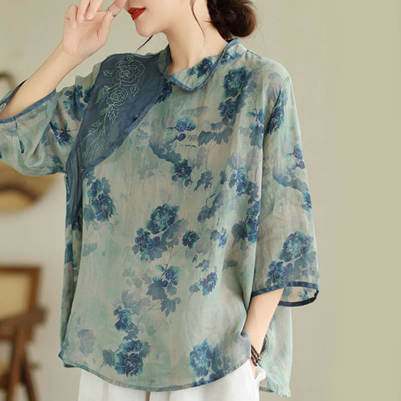 T-shirt à manches trois-quarts Buddha Stones GRANDES TAILLES, motif fleur de jacaranda bleue - image 2