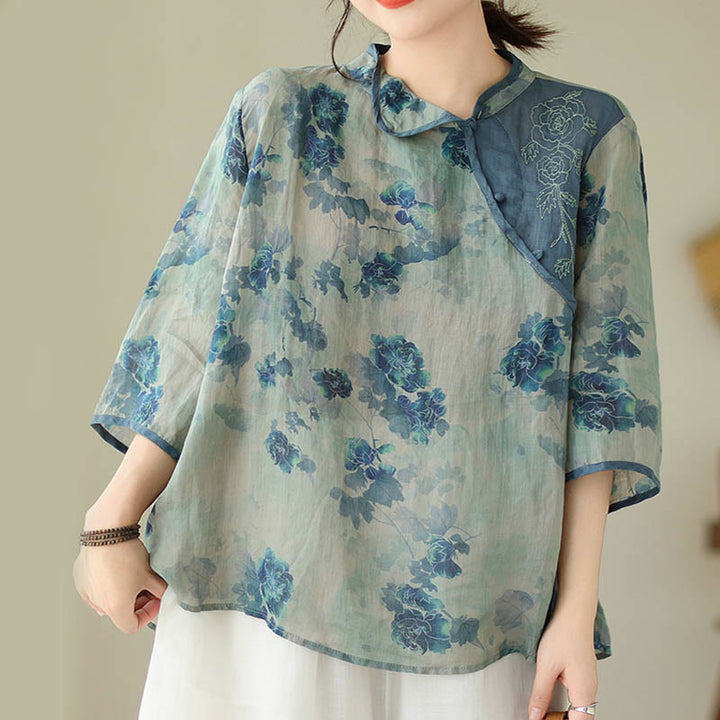 T-shirt à manches trois-quarts Buddha Stones GRANDES TAILLES, motif fleur de jacaranda bleue - image 6